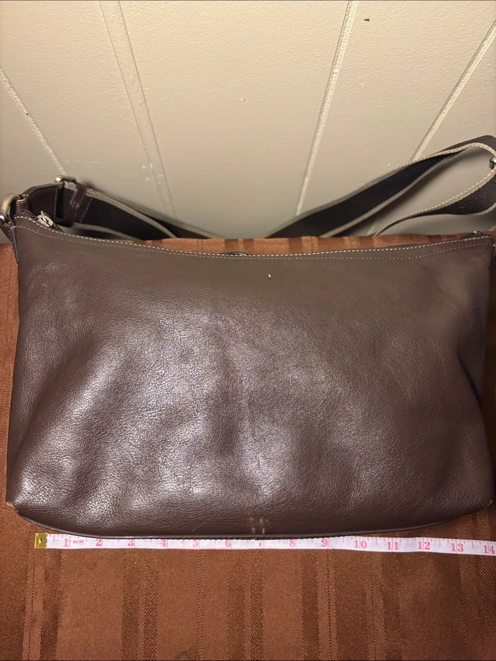 EUC Coach F70559 Brown Leather Messenger Shoulder Bag Webbed Stripe Strap - Picture 10 of 16